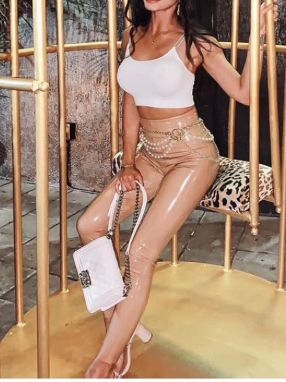 Commando Faux Patent Leather Leggings in Tan Nude Small Luxe Clubwear Minimalist